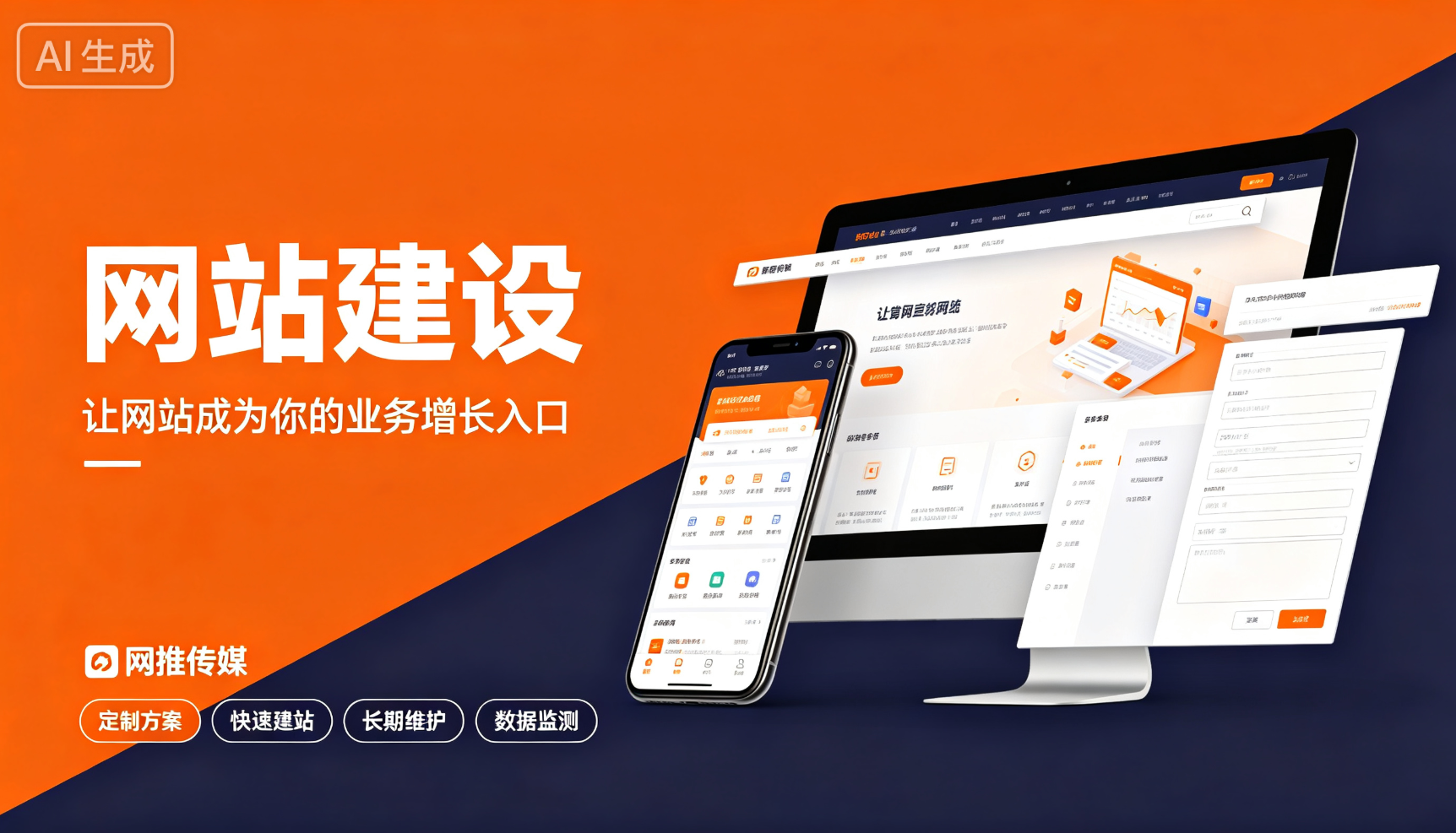 网推传媒为企业客户设计的高端响应式网站界面截图，展示现代简洁的设计风格